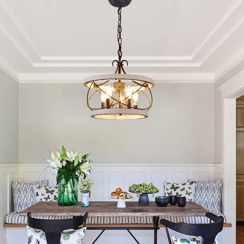 Reback 5 - Light Drum Solid Wood Chandelier with Metal Accents