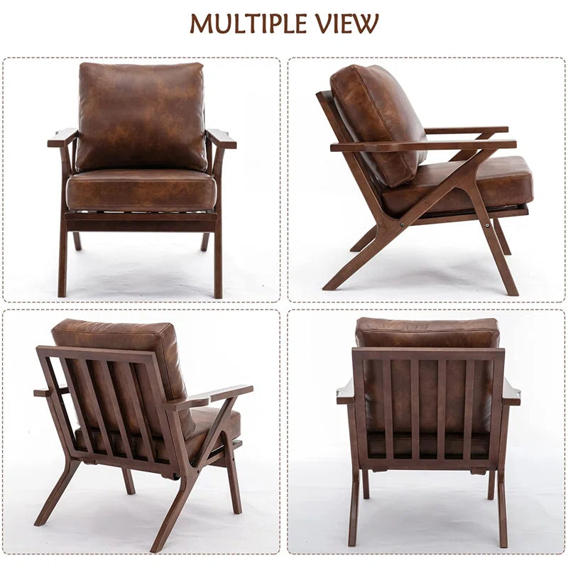Huybert 29.7" Wide Solid Wood Frame Upholstered Mid Century Modern Retro Accent Chair