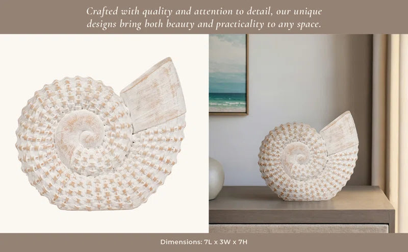 Ceramic Shell Figurine - Elegant Home Decor Accent Piece - 7" X 3" X 7"