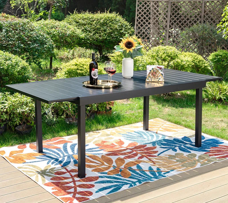 Alyah Extendable Rectangular Steel Outdoor Dining Table