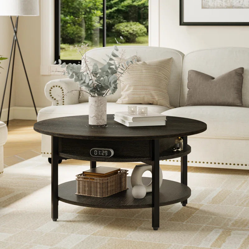 Wynny 27"W round Lift-Top Wood Coffee Table with Storage