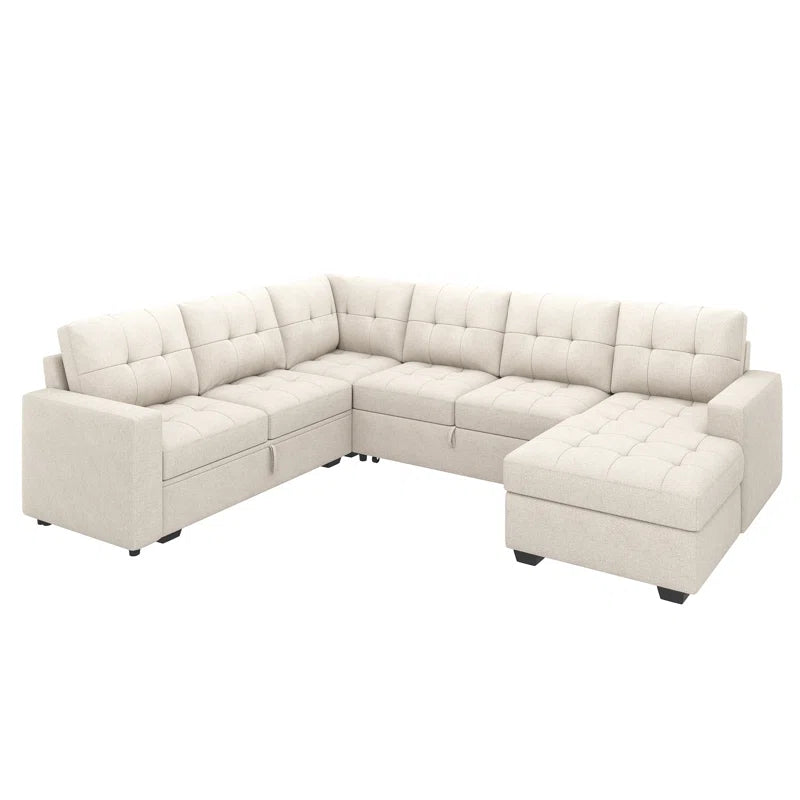 U-Shaped Sleeper Sectional Tufted Sofa Bed with Storage Chaise
