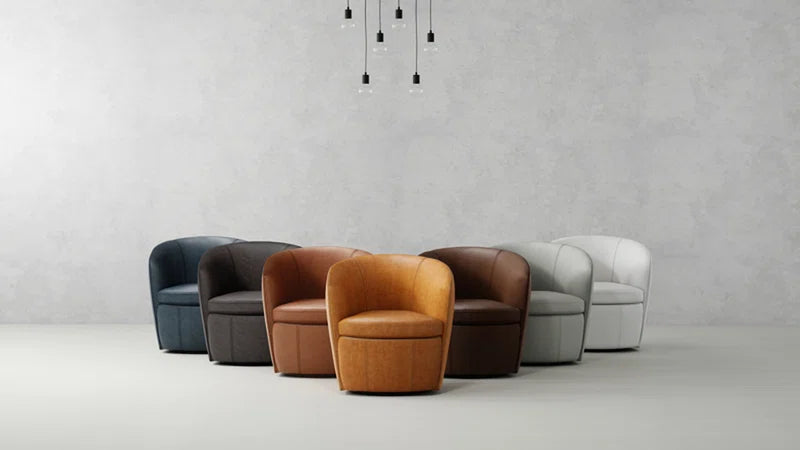 Azurdee Top Grain 100% Genuine Italian Leather Swivel Barrel Chair