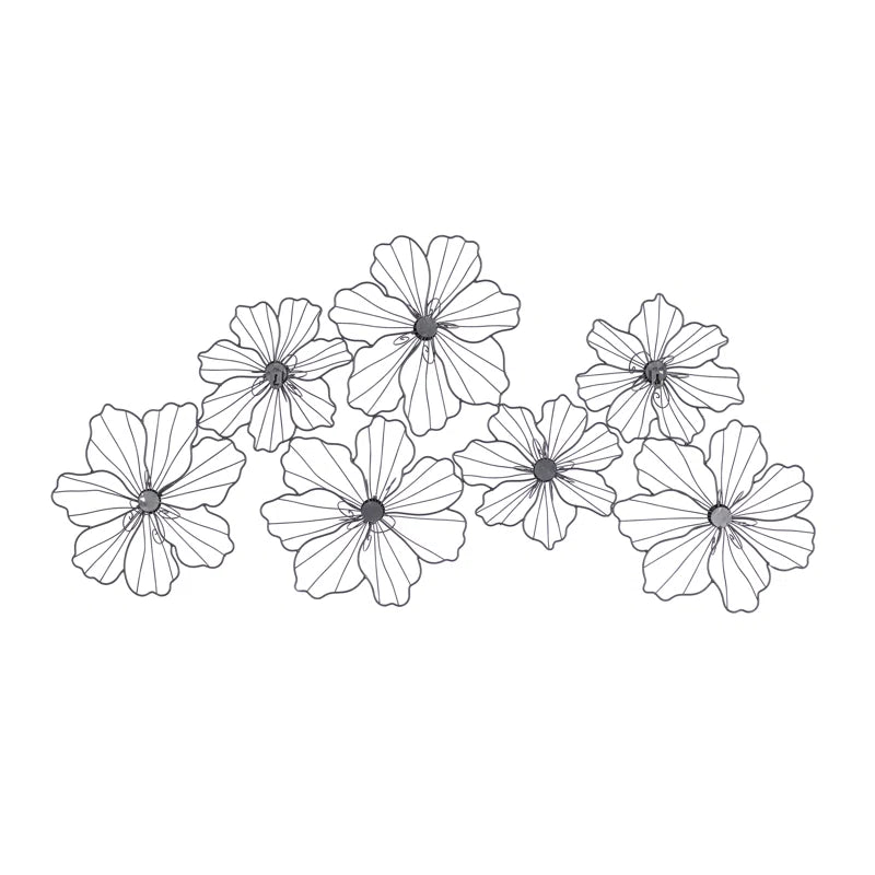 Metal Wire Foiled Floral Home Wall Decor with Scroll Accents