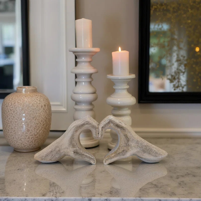 Modern Stoneware Ceramic Hand Heart Decorative Sculpture