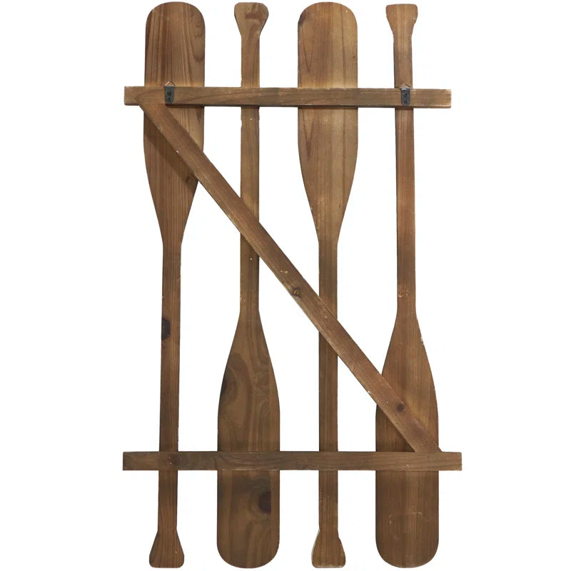 Wood Arrow and Stripe Patterned Paddle Home Wall Decor with Muted Blue Accents