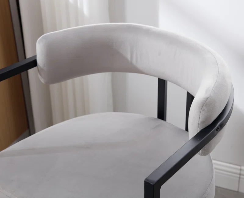 Modern Upholstered Hollow Bar Stool with Armrests and Footrests, Barrel High Stools