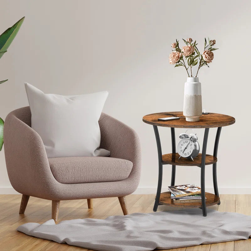 Jalane Tall End Table with 2 USB Ports, 2 Power Outlets, and 3-Tier Storage Shelves