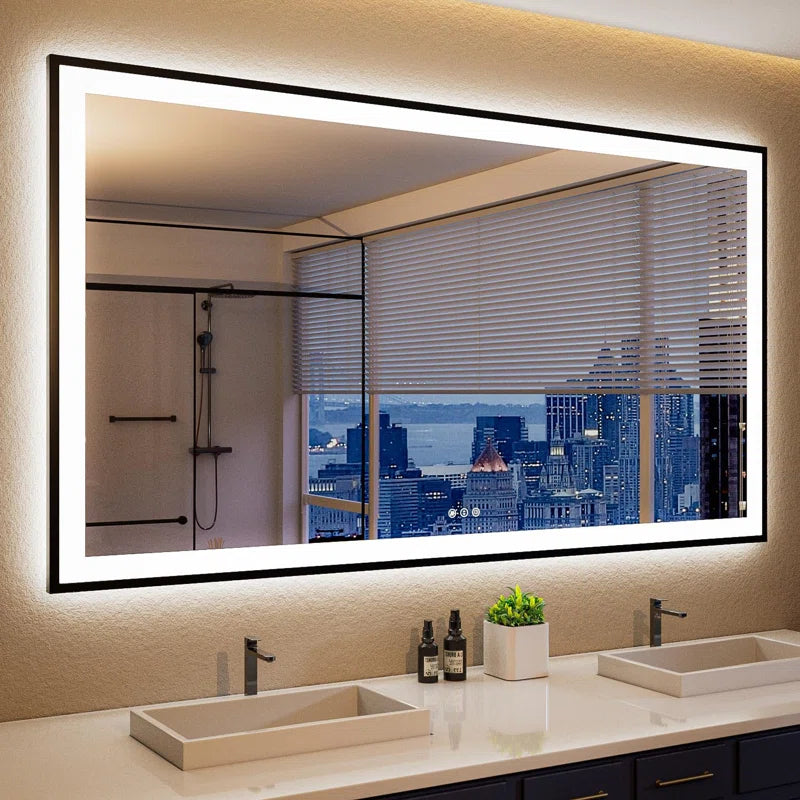 Aevar Super Bright Front & Back LED Lighted Anti-Fog Aluminum Alloy Framed Tempered Glass Bathroom/Vanity Mirror with ETL & 3-Year Warranty
