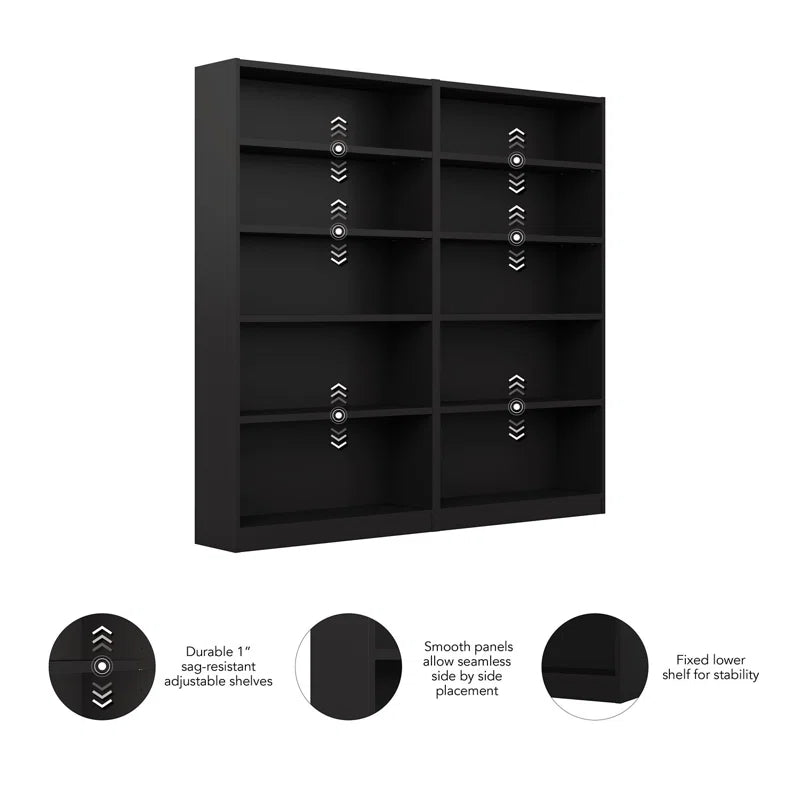 Doyno Tall 5 Shelf Bookcase - Set of 2, Storage and Display Bookshelves for Home Office and Living Room