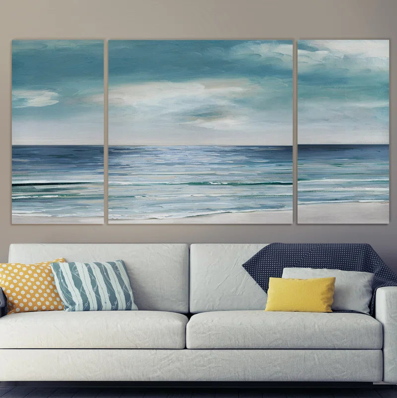 " Blue Silver Shore " 3 - Pieces Painting Print