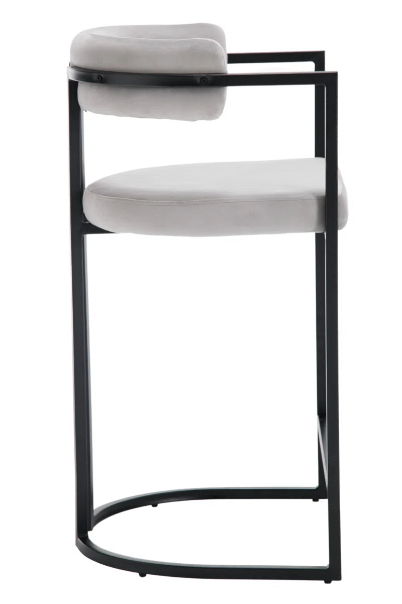 Modern Upholstered Hollow Bar Stool with Armrests and Footrests, Barrel High Stools