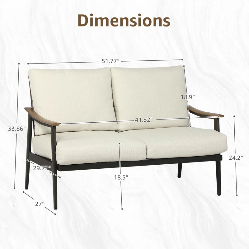 Metal Outdoor&Indoor Person Seating Sofa Patio Loveseat with Wicker Backrest & Cushions