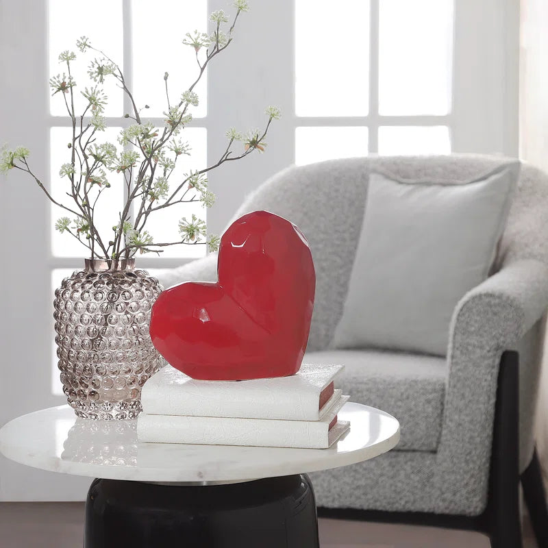 Stoneware Ceramic Geometric Heart Sculpture - Modern Abstract Decorative Object with Faceted Design, Durable and Elegant Home Accent