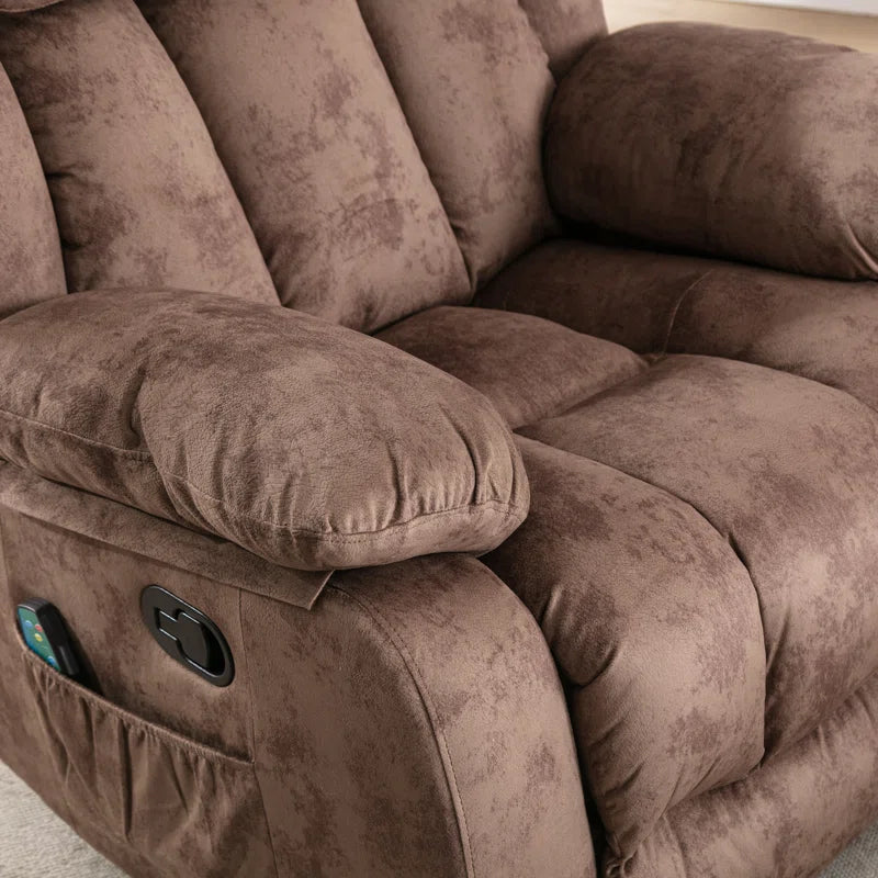 37.4" Wide Contemporary Compact Microfiber Swivel Rocker Manual Recliner Chair with Heat and Massage