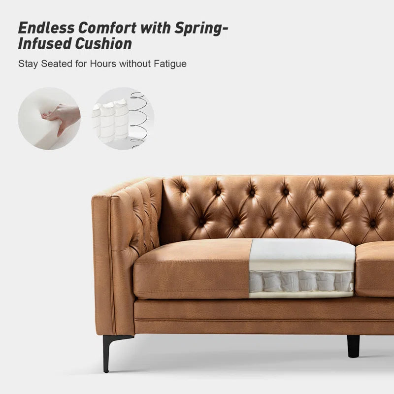 Brinna Contemporary 84" Upholstered Button-Tufted Sofa with Metal Legs