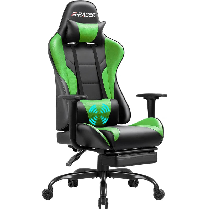 High-Back Massage Adjustable Reclining Ergonomic Faux Leather Swiveling PC & Racing Game Chair with Footrest