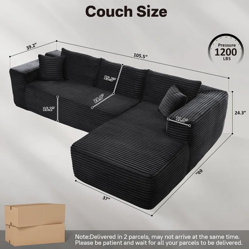 Nathasa 2 - Piece No Assembly Required Upholstery Sofa, Free Combination Cloud Sectional Couch with L-Shape Chaise, Deep Seat Modular Sofa for Living Room Bedroom