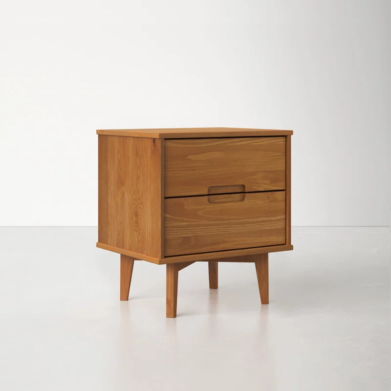 Mags Solid Wood Groove 2-Drawer Nightstand