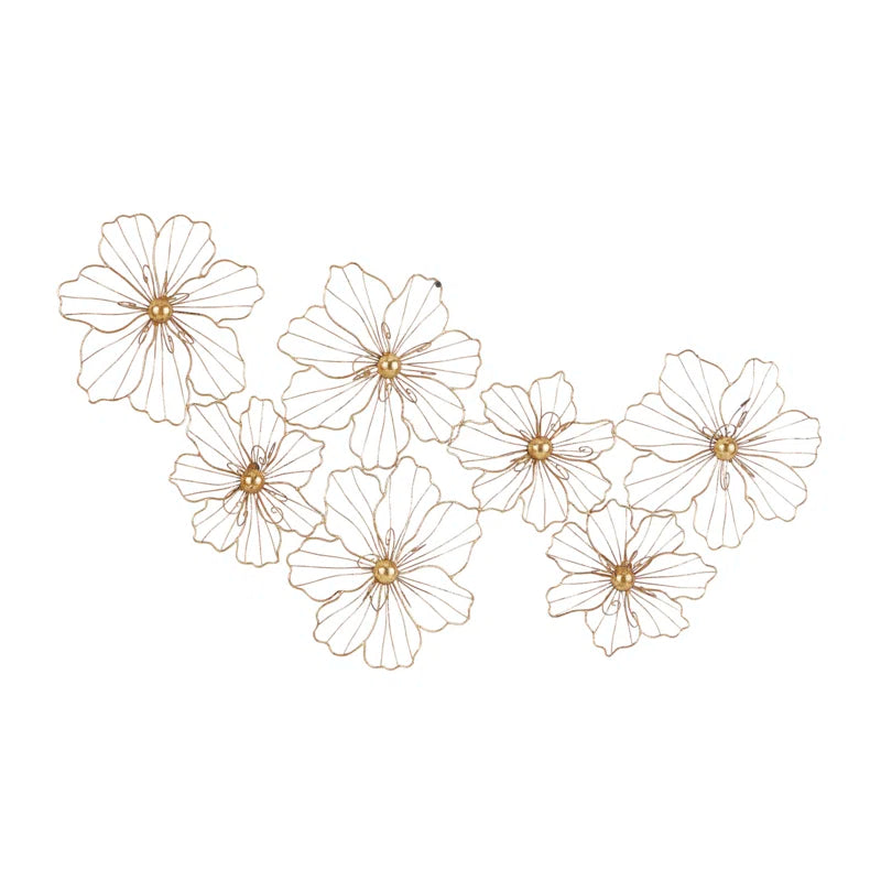 Metal Wire Foiled Floral Home Wall Decor with Scroll Accents