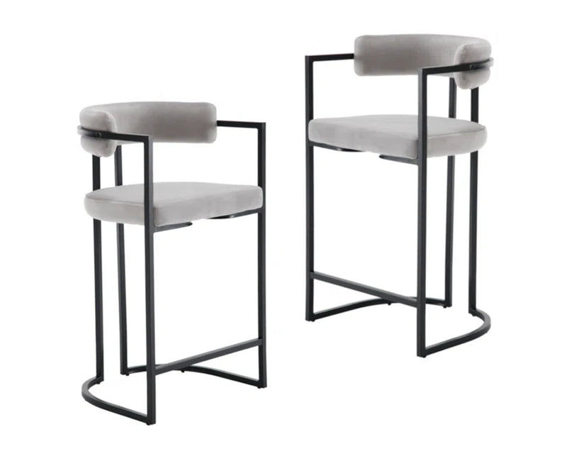 Modern Upholstered Hollow Bar Stool with Armrests and Footrests, Barrel High Stools