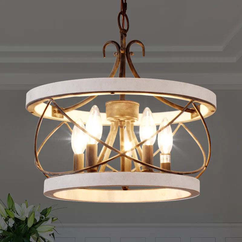 Reback 5 - Light Drum Solid Wood Chandelier with Metal Accents