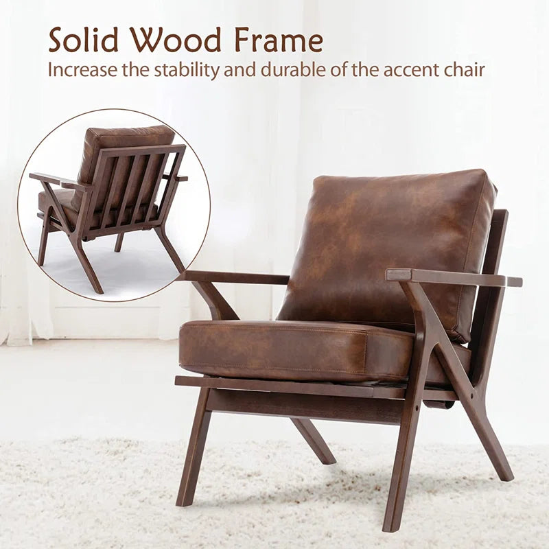 Huybert 29.7" Wide Solid Wood Frame Upholstered Mid Century Modern Retro Accent Chair