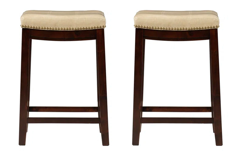 Arlyce 26.5" Solid Wood Backless Counter Stool with Vegan Leather Upholstered Seat