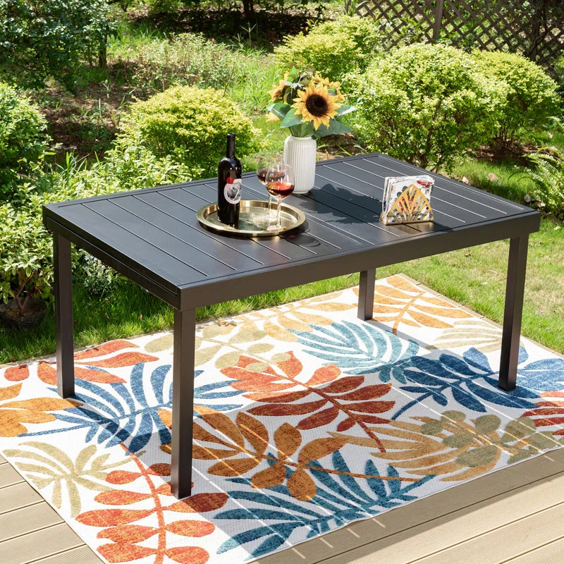 Alyah Extendable Rectangular Steel Outdoor Dining Table