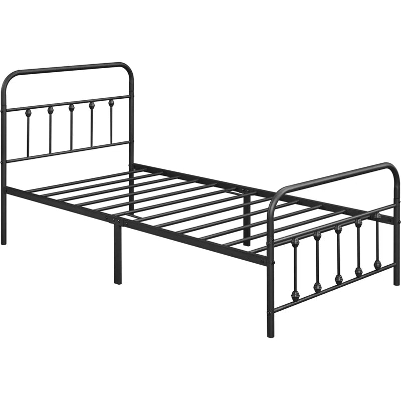 Classic Iron Platform Bed with High Headboard and Footboard