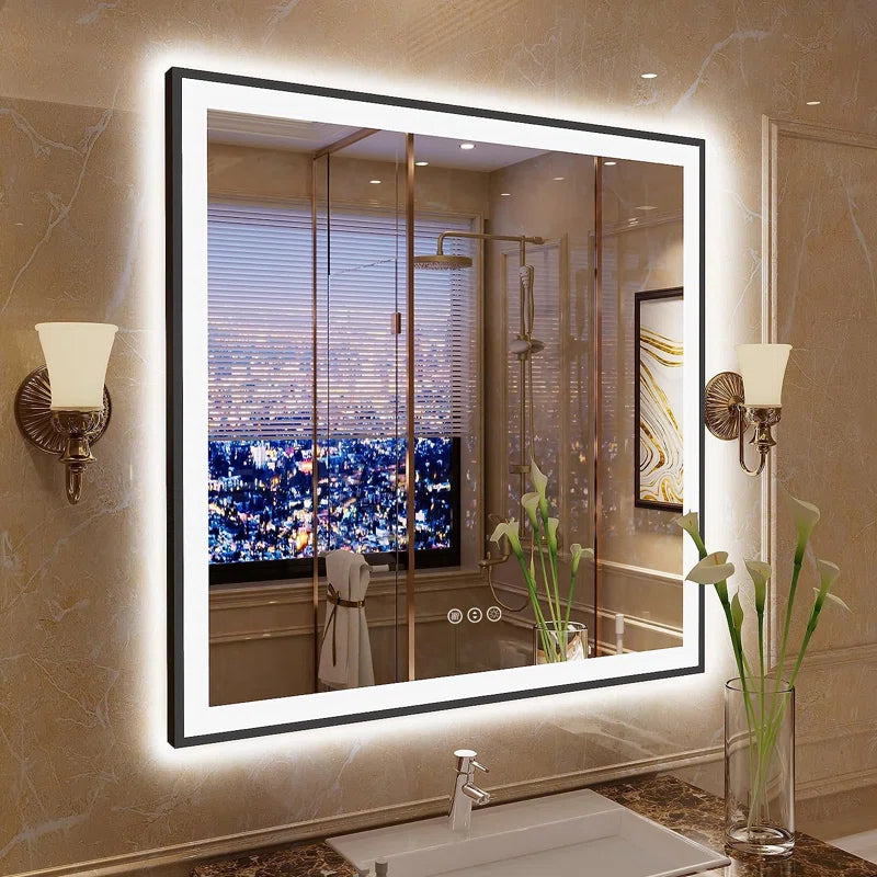 Aevar Super Bright Front & Back LED Lighted Anti-Fog Aluminum Alloy Framed Tempered Glass Bathroom/Vanity Mirror with ETL & 3-Year Warranty