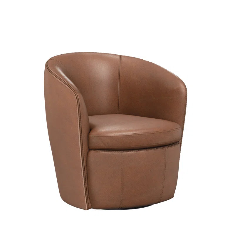 Azurdee Top Grain 100% Genuine Italian Leather Swivel Barrel Chair