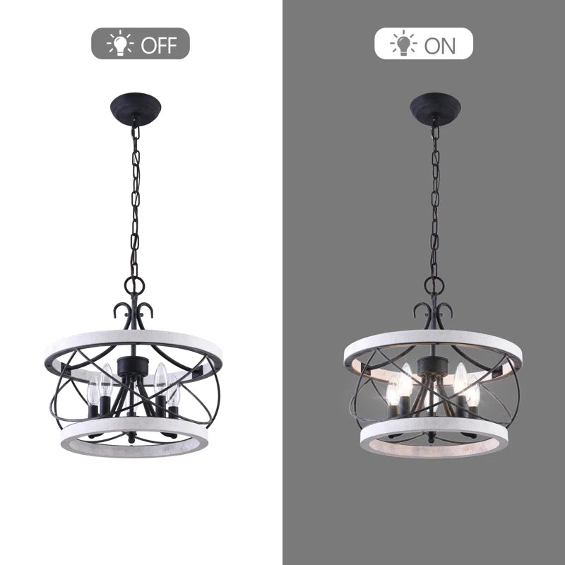Reback 5 - Light Drum Solid Wood Chandelier with Metal Accents