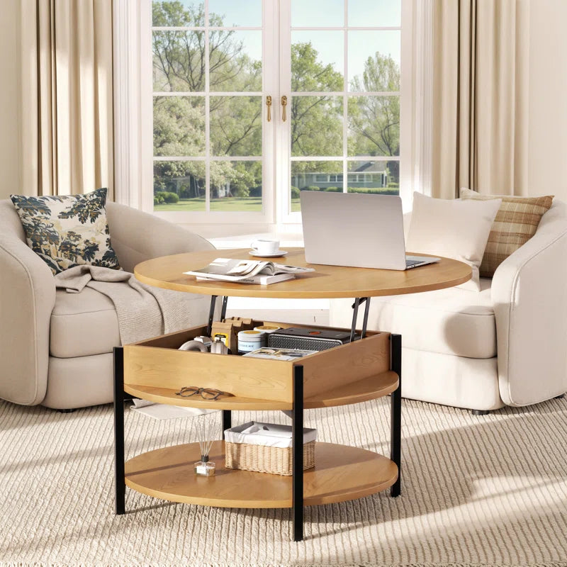 Wynny 36"W Lift Top Coffee Table with Storage, round Wood Cocktail Table