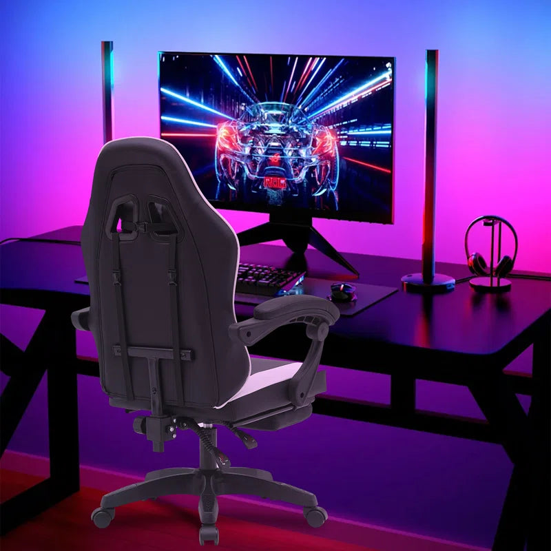 Knoble Adjustable Reclining Ergonomic Faux Leather Swiveling PC & Racing Game Chair with Footrest