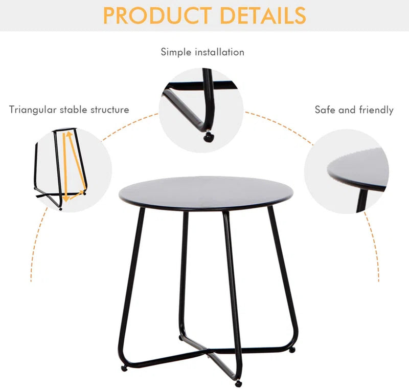 Steel Patio Side Table, Weather Resistant Outdoor round End Table