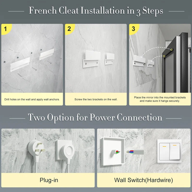 Aevar Super Bright Front & Back LED Lighted Anti-Fog Aluminum Alloy Framed Tempered Glass Bathroom/Vanity Mirror with ETL & 3-Year Warranty