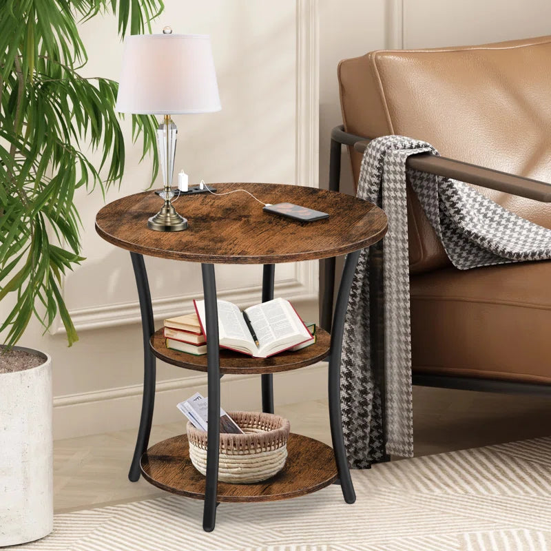 Jalane Tall End Table with 2 USB Ports, 2 Power Outlets, and 3-Tier Storage Shelves