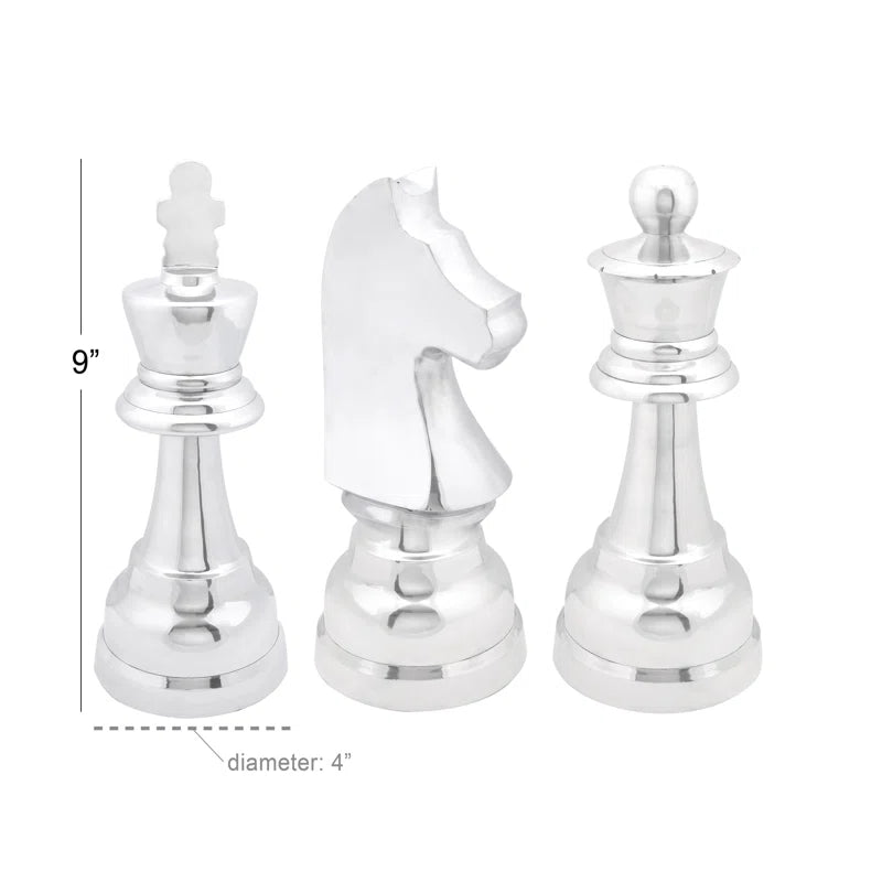 Aluminum Metal Chess Decorative Sculpture with Knight, Queen and King Set