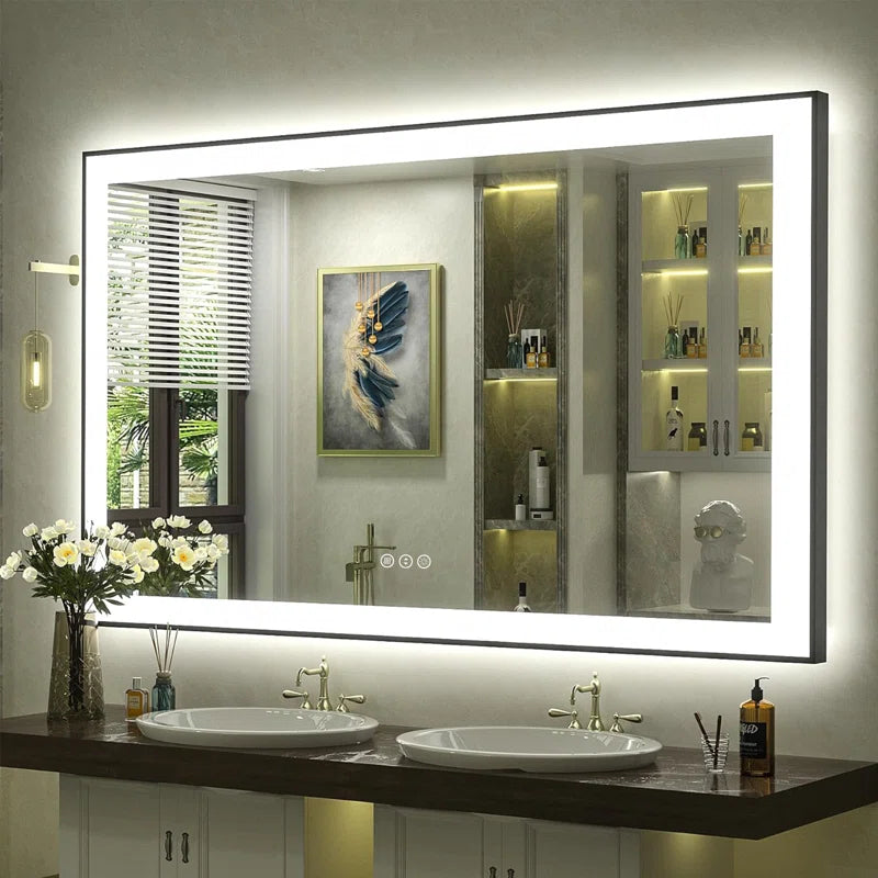 Aevar Super Bright Front & Back LED Lighted Anti-Fog Aluminum Alloy Framed Tempered Glass Bathroom/Vanity Mirror with ETL & 3-Year Warranty