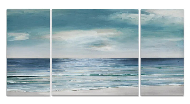 " Blue Silver Shore " 3 - Pieces Painting Print