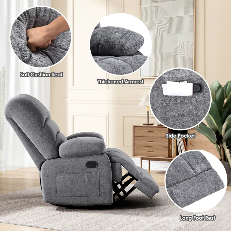 Heald 40.94"W Upholstered Swivel Rocker Recliner