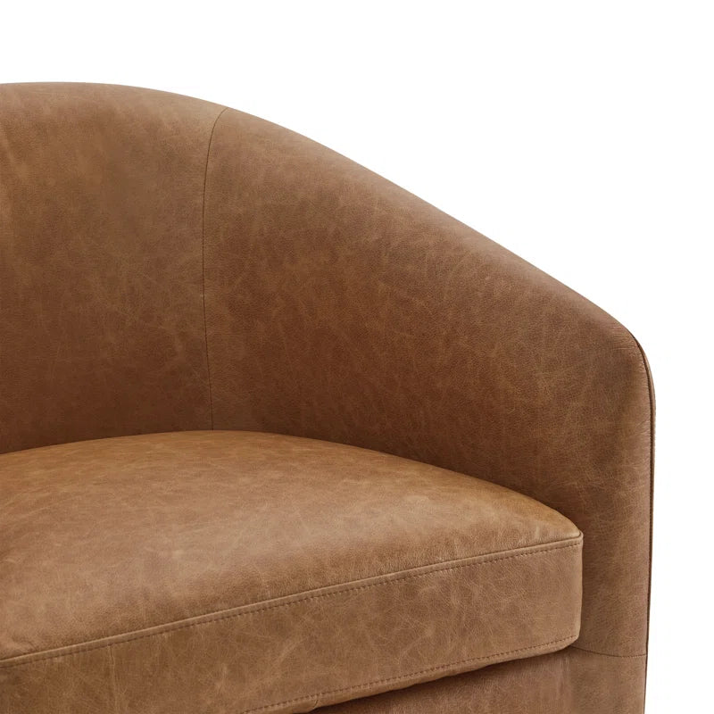 Bennett Genuine Leather Swivel Barrel Chair