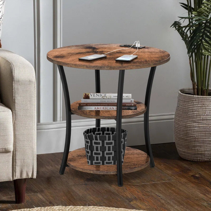 Jalane Tall End Table with 2 USB Ports, 2 Power Outlets, and 3-Tier Storage Shelves