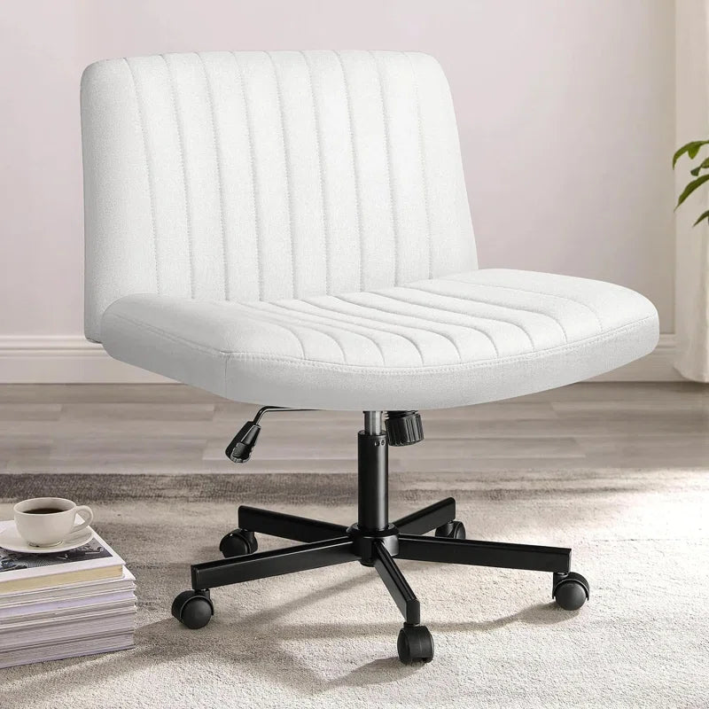 Caelie Criss Cross Legged Office Chair, Armless Office Desk Chair with Wheels
