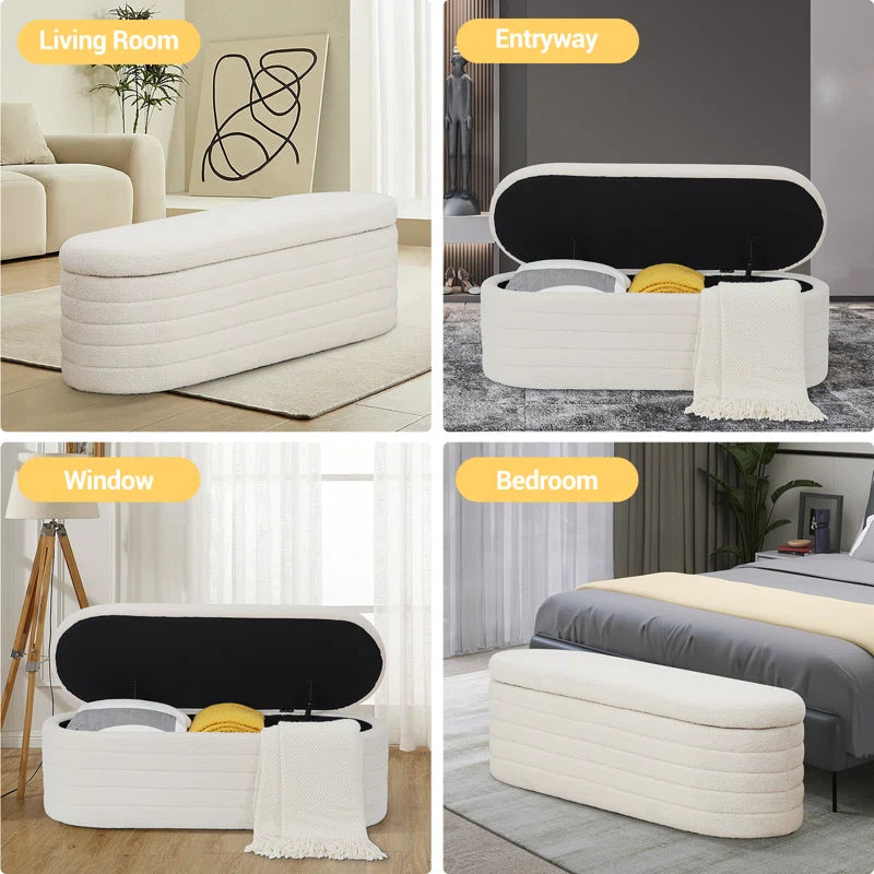 Matt Upholstered 45.5" Teddy Fabric Fluffy Faux Fur Flip Top Storage Bench