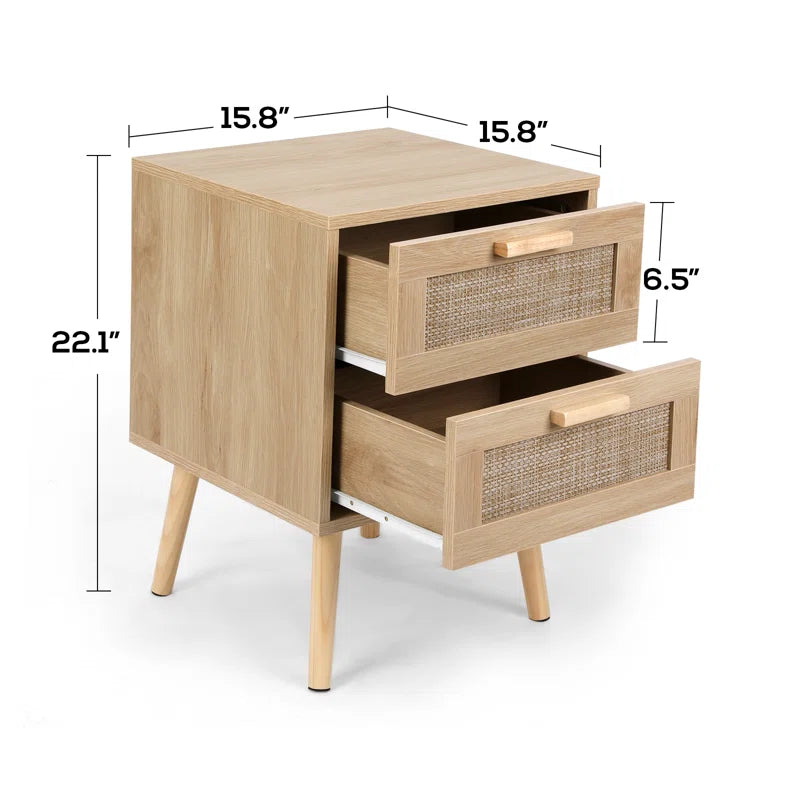 Spurlin Rattan Nightstand with 2 Storage Drawers