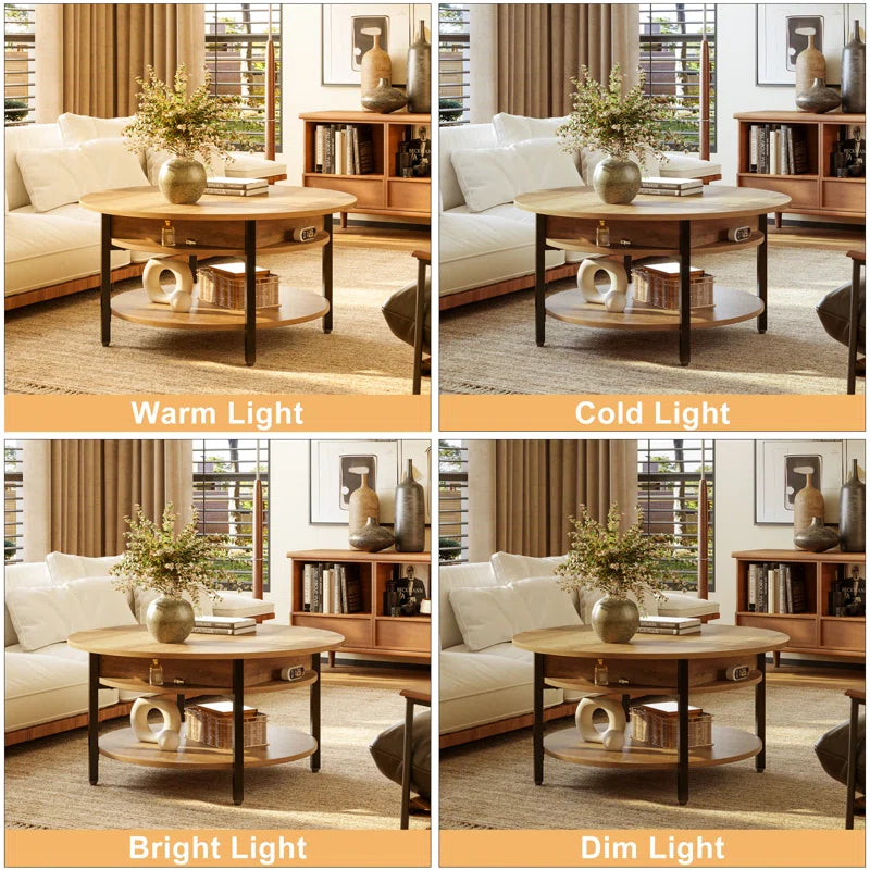 Wynny 27"W round Lift-Top Wood Coffee Table with Storage