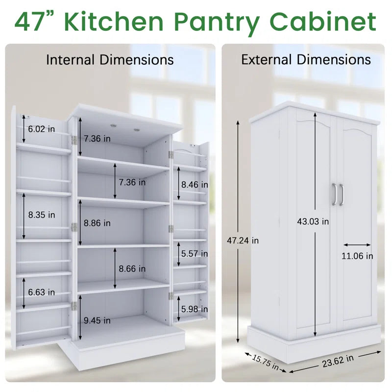 Miliah 47" Kitchen Pantry Cabinet, Pantry Cabinets with Adjustable Shelves, Kitchen Pantry Storage Cabinet, Buffet Cupboards Storage Cabinet for Home Office Use