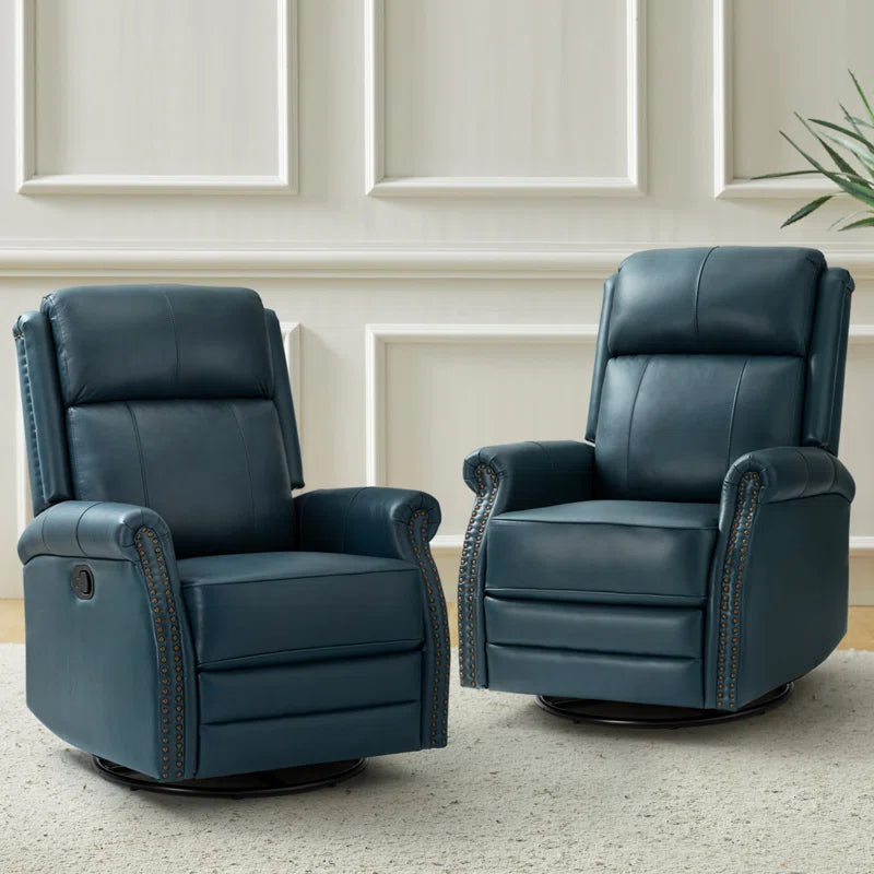 Anouschka 30.5" Wide Swivel Rocking Genuine Leather Manual Recliner